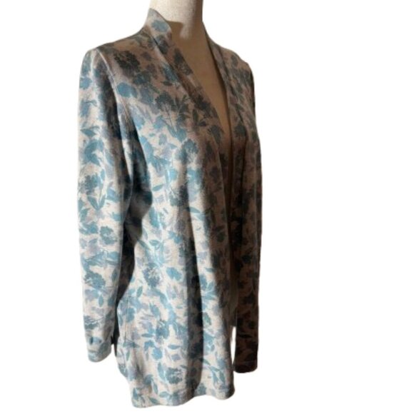 L.L. Bean Blue & Gray. Floral Women's Open Front Cardigan - Picture 3 of 7